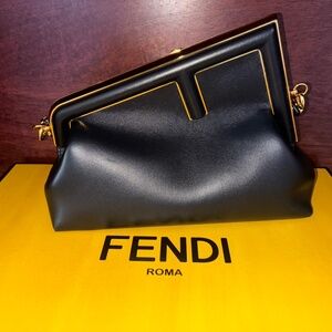 Fendi black leather lambskin clutch with strap